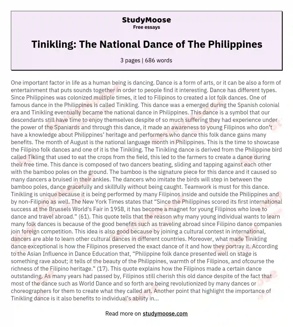 Tinikling: The National Dance of The Philippines essay