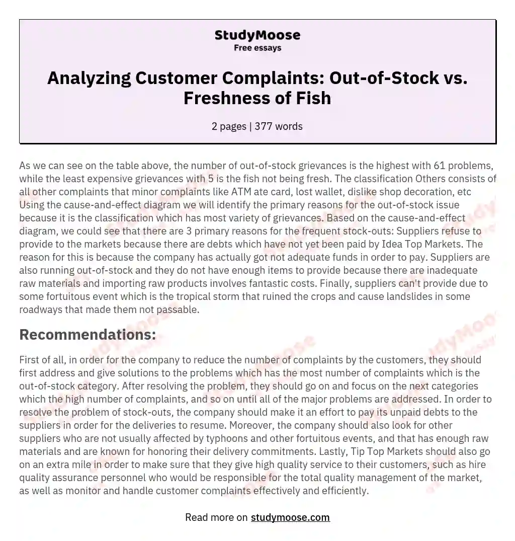 Analyzing Customer Complaints: Out-of-Stock vs. Freshness of Fish essay