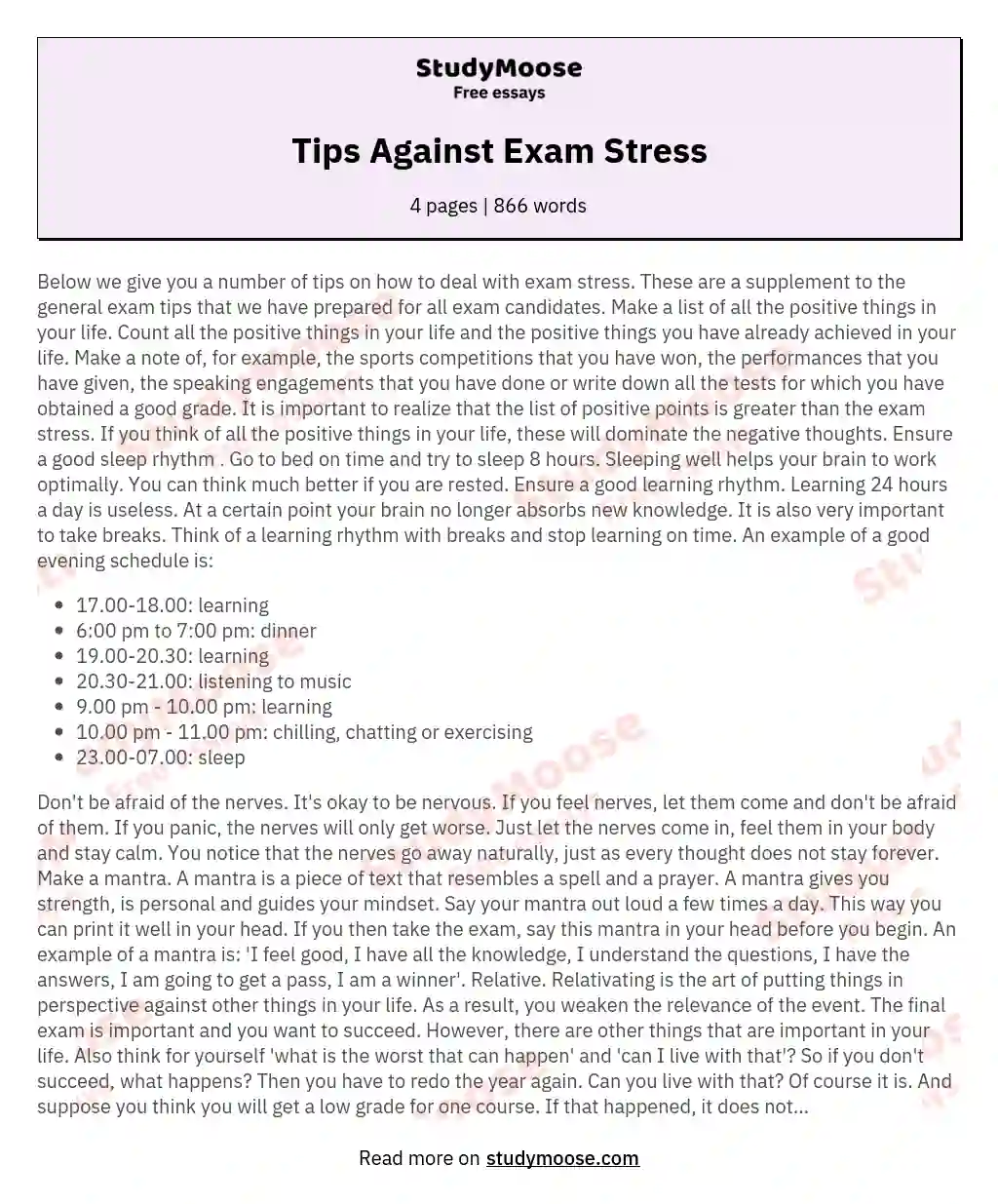 Tips Against Exam Stress