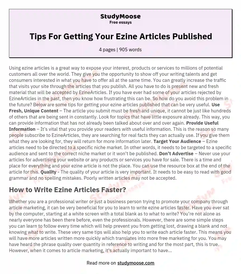 Tips For Getting Your Ezine Articles Published