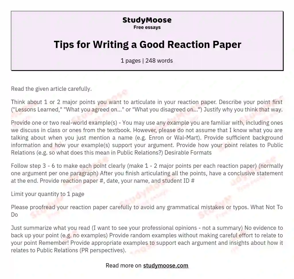 how to write a reaction paper about a video example