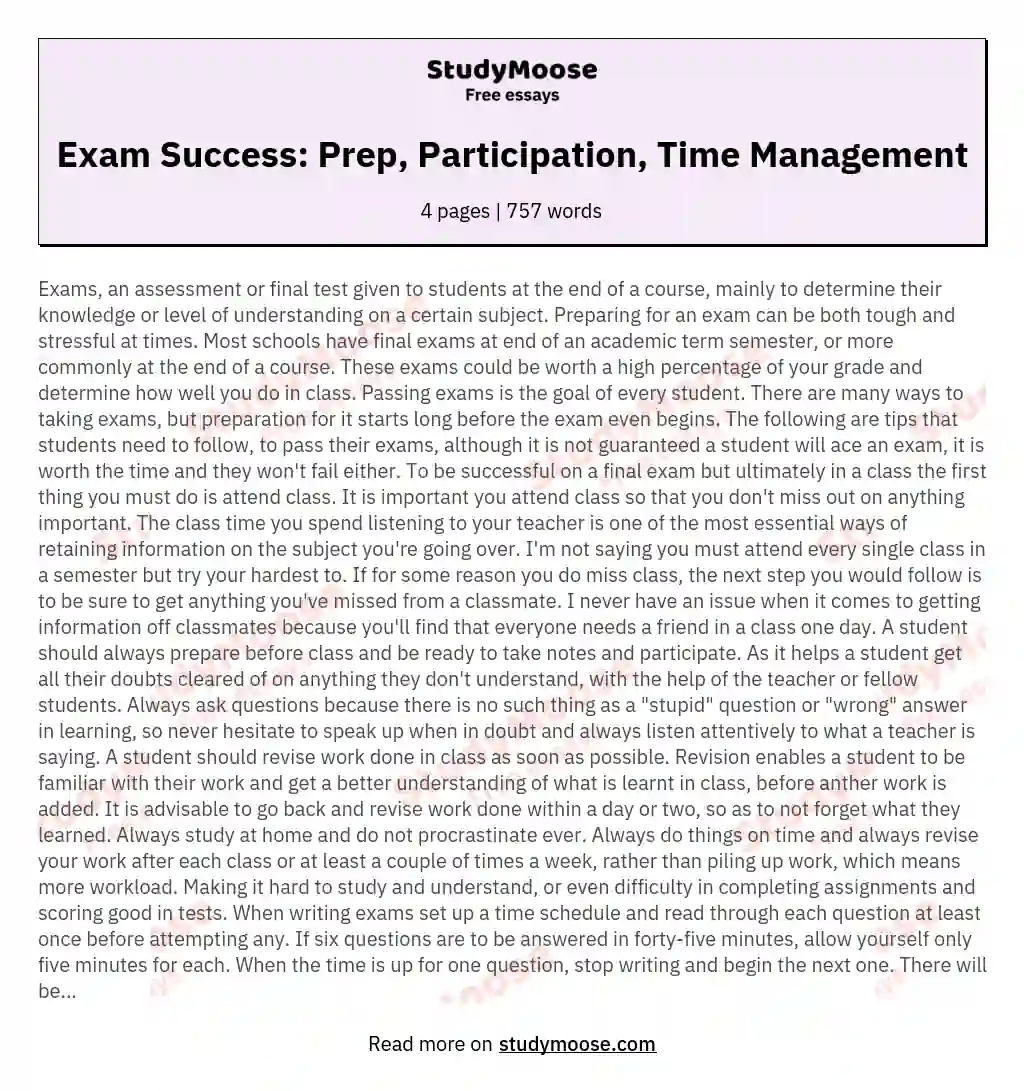 Exam Success: Prep, Participation, Time Management essay