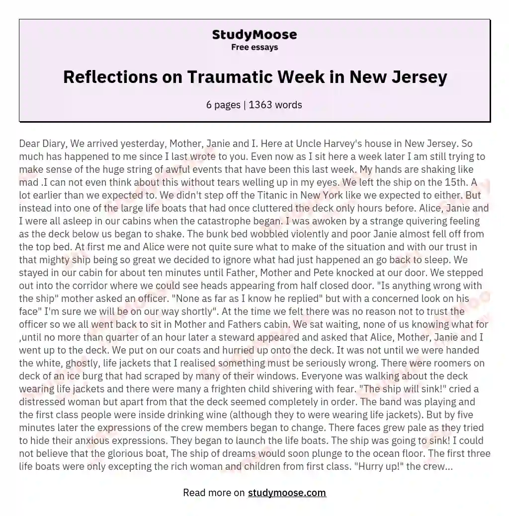 Reflections on Traumatic Week in New Jersey essay