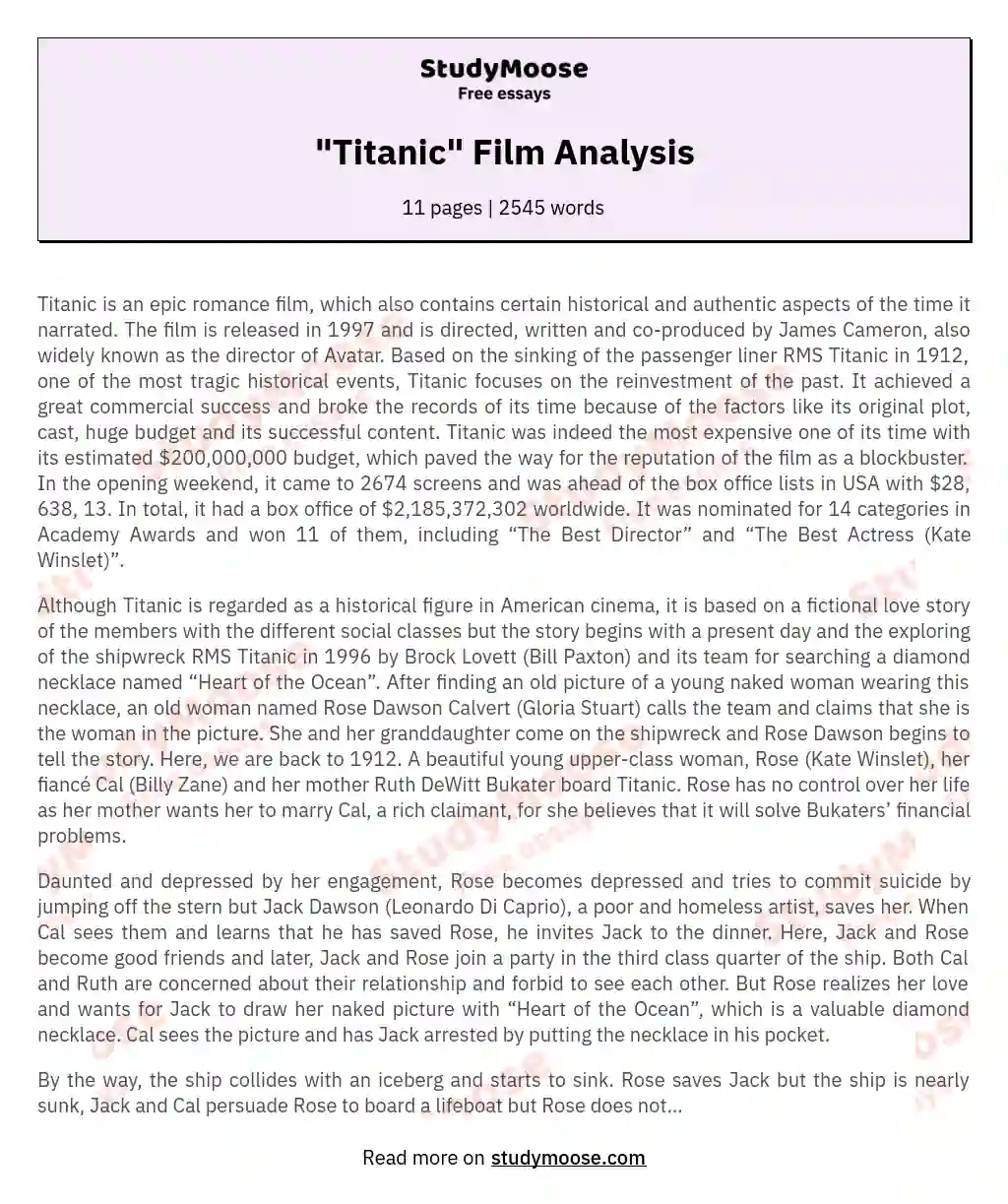 "Titanic" Film Analysis essay