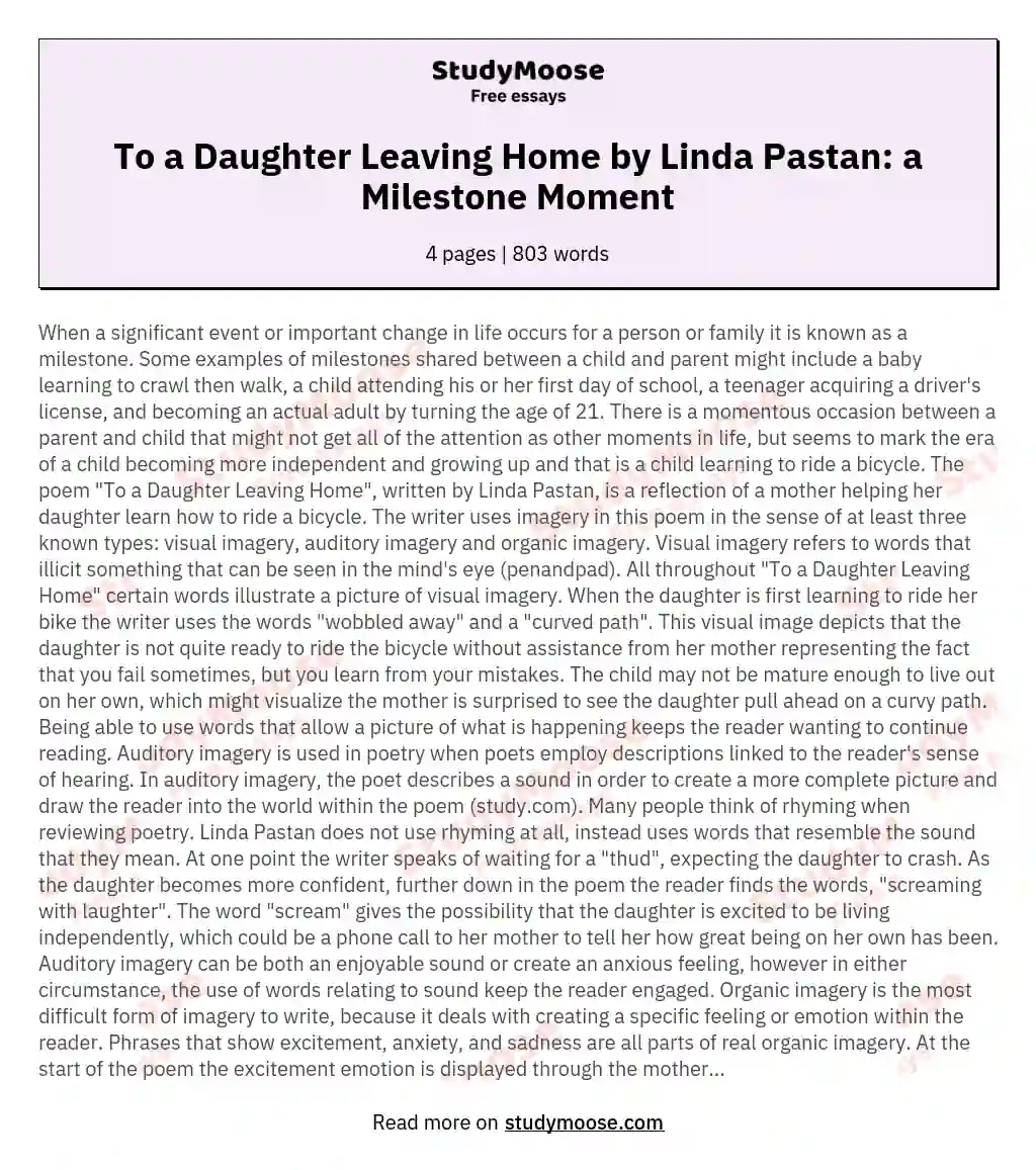 To a Daughter Leaving Home by Linda Pastan: a Milestone Moment essay