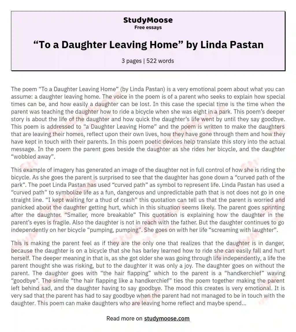 “To a Daughter Leaving Home” by Linda Pastan essay