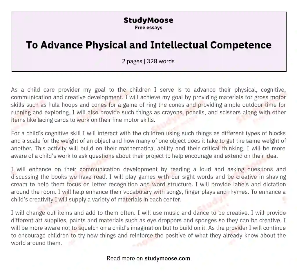 To Advance Physical and Intellectual Competence essay