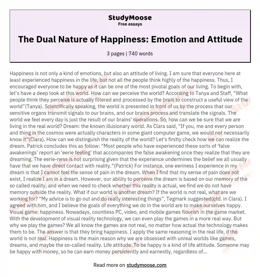 The Dual Nature of Happiness: Emotion and Attitude essay