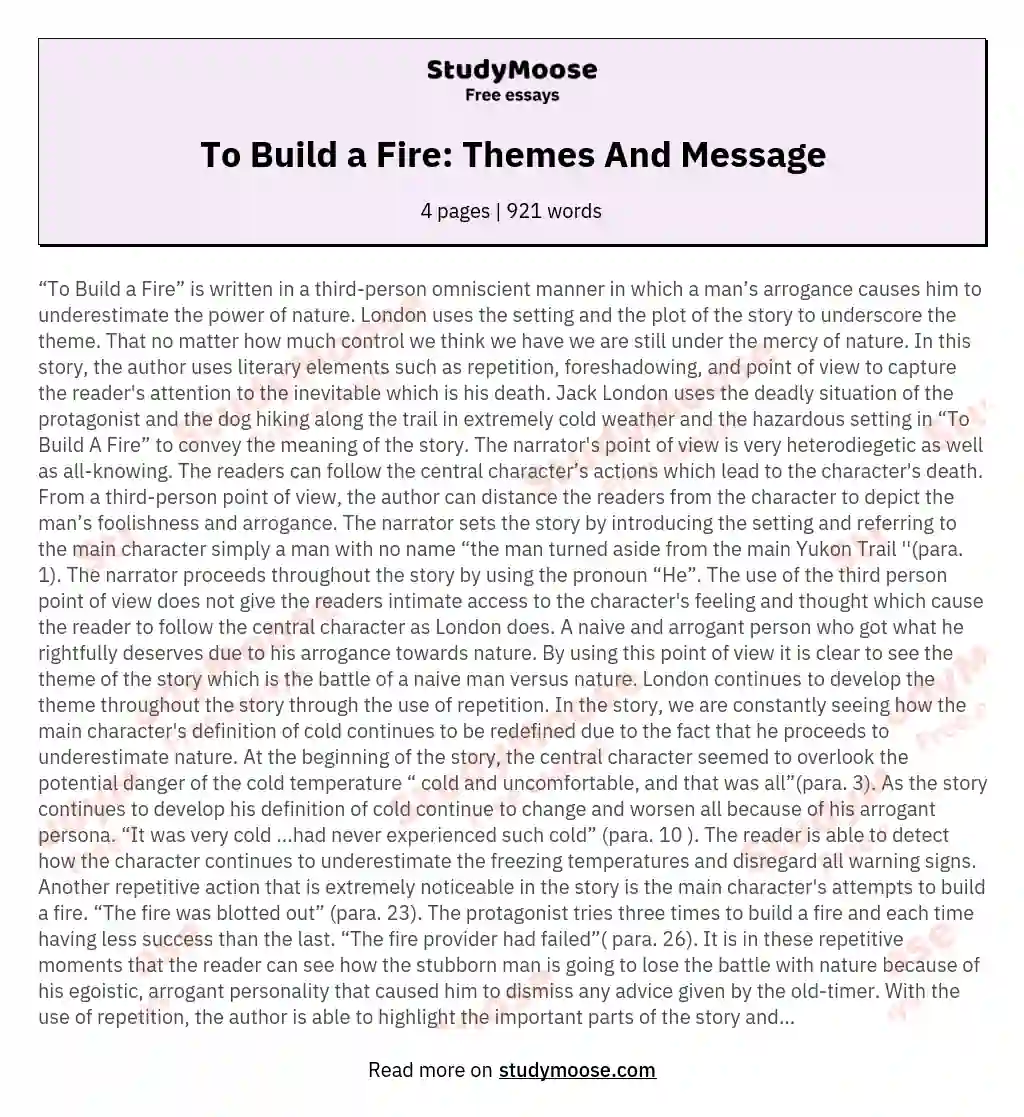 To Build a Fire: Themes And Message essay