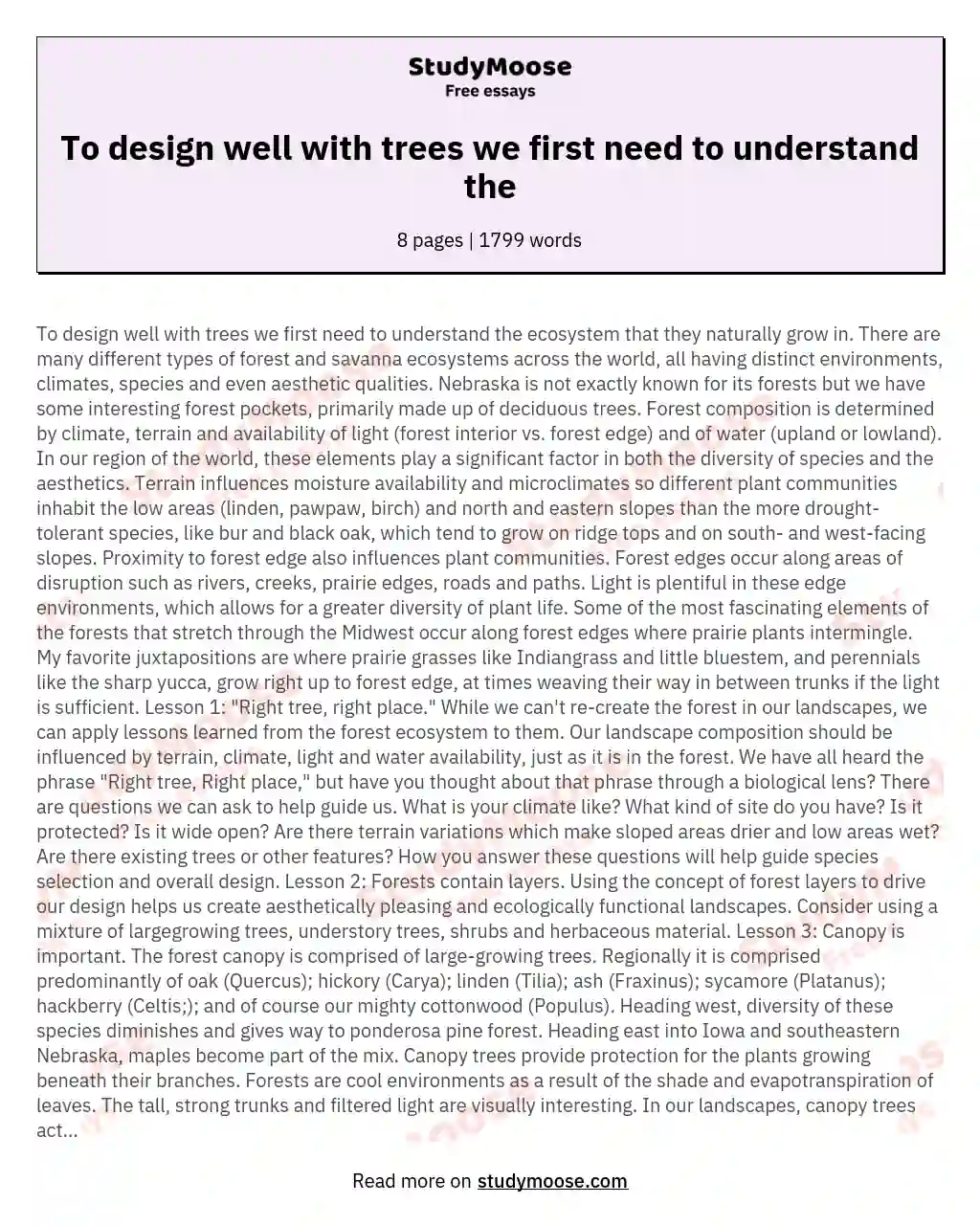 To design well with trees we first need to understand the essay