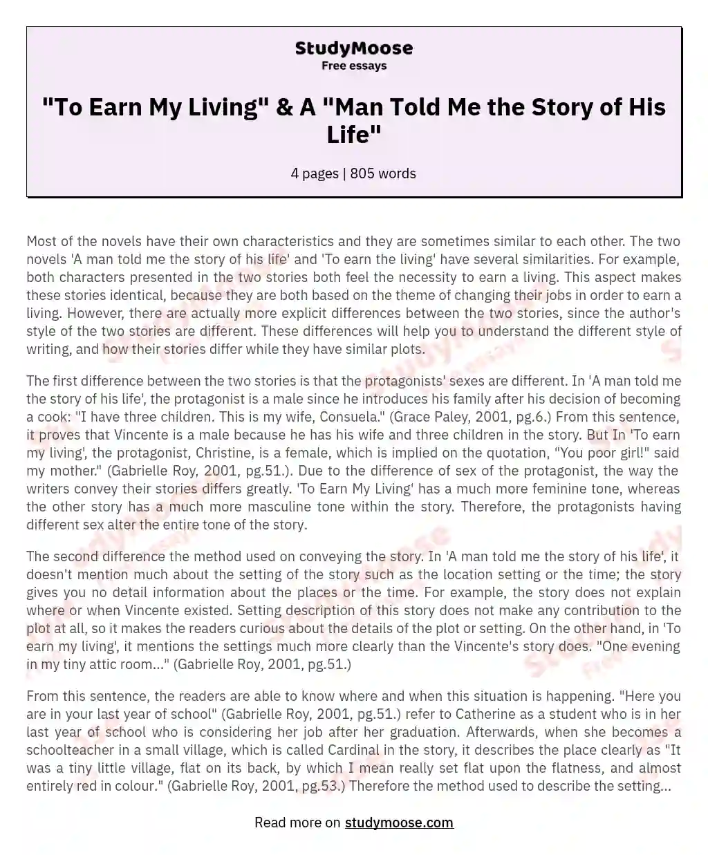 "To Earn My Living" & A "Man Told Me the Story of His Life"