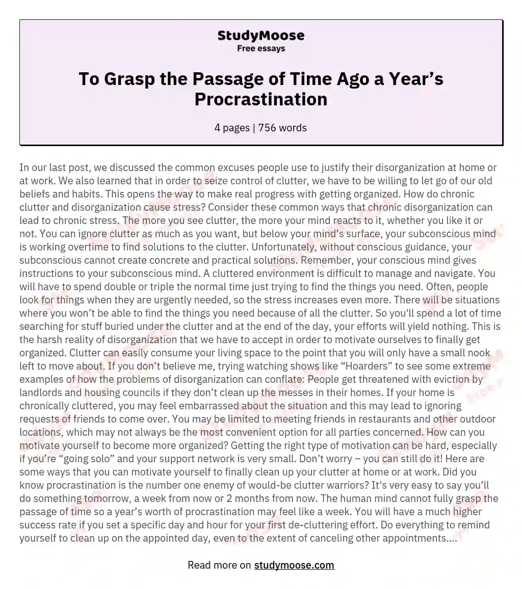 To Grasp the Passage of Time Ago a Year’s Procrastination essay
