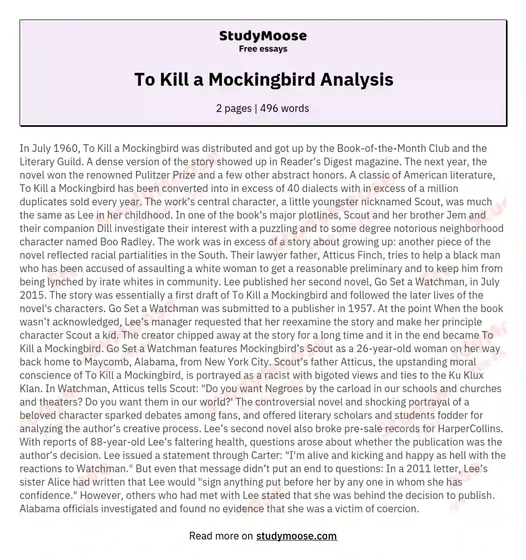 To Kill a Mockingbird Analysis