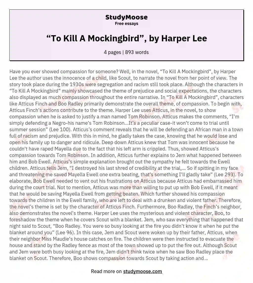 “To Kill A Mockingbird”, by Harper Lee