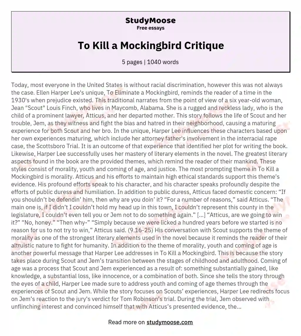 theme essay for to kill a mockingbird