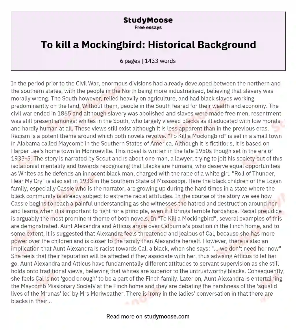 To kill a Mockingbird: Historical Background