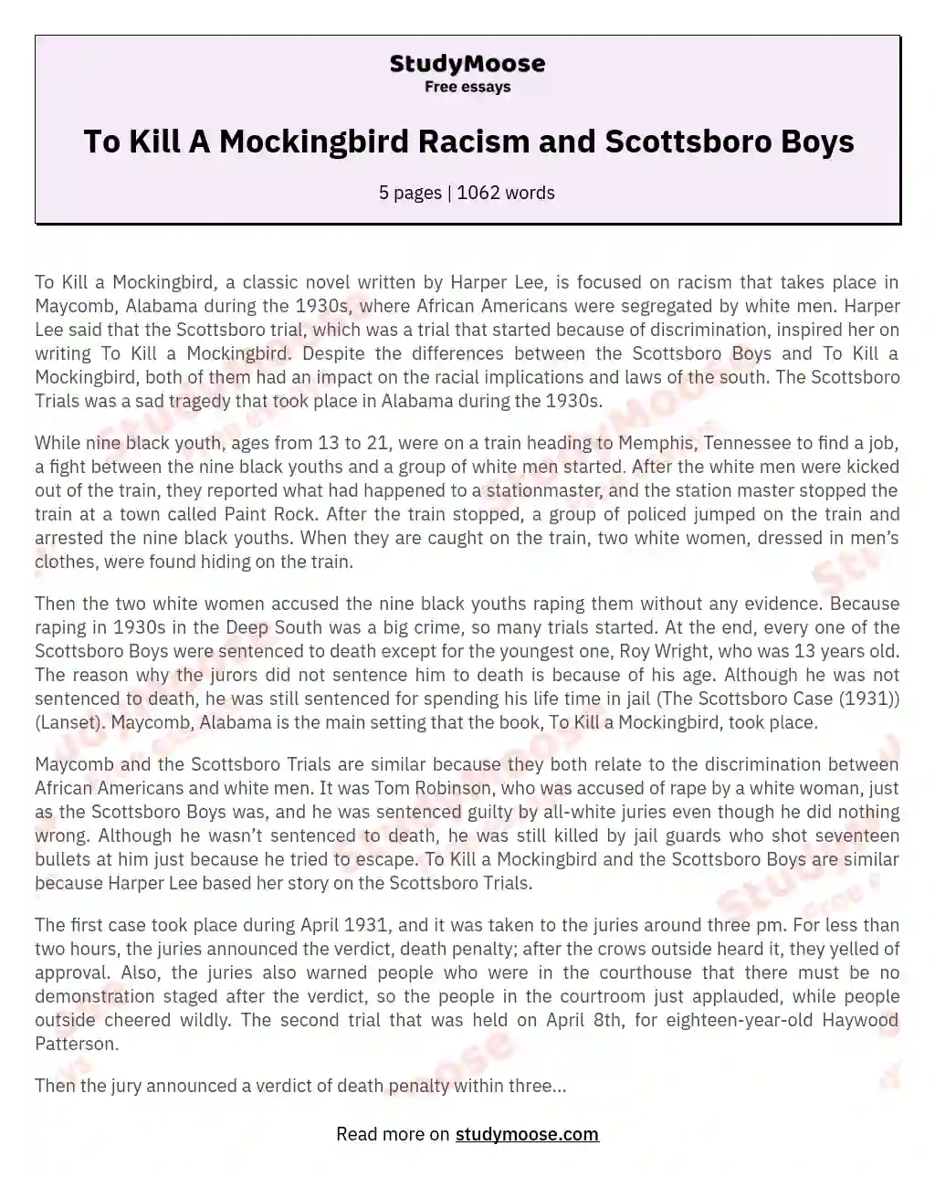 To Kill A Mockingbird Racism and Scottsboro Boys