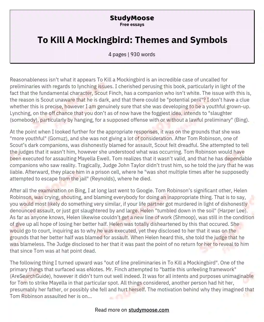 To Kill A Mockingbird: Themes and Symbols