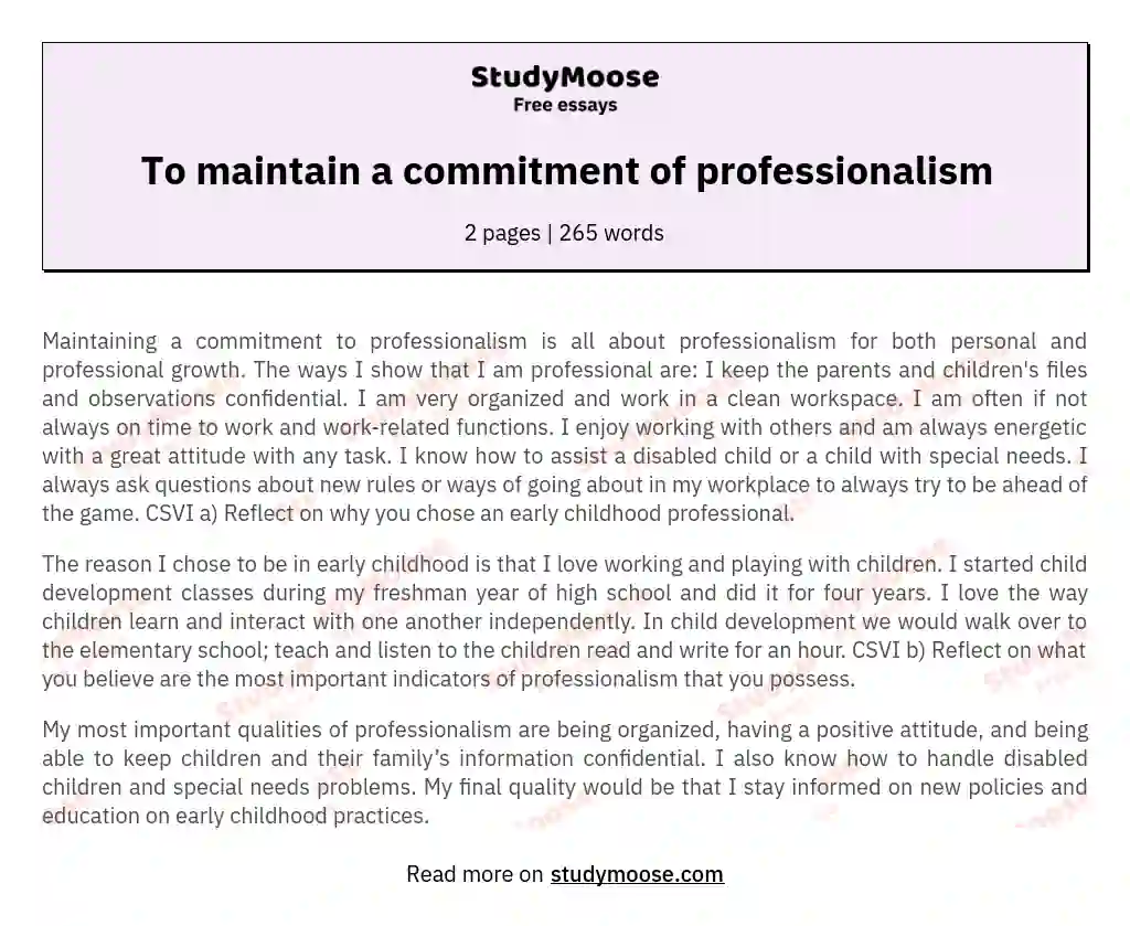 To maintain a commitment of professionalism essay