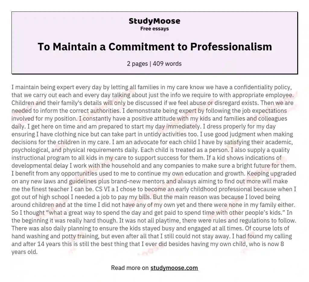 To Maintain a Commitment to Professionalism essay