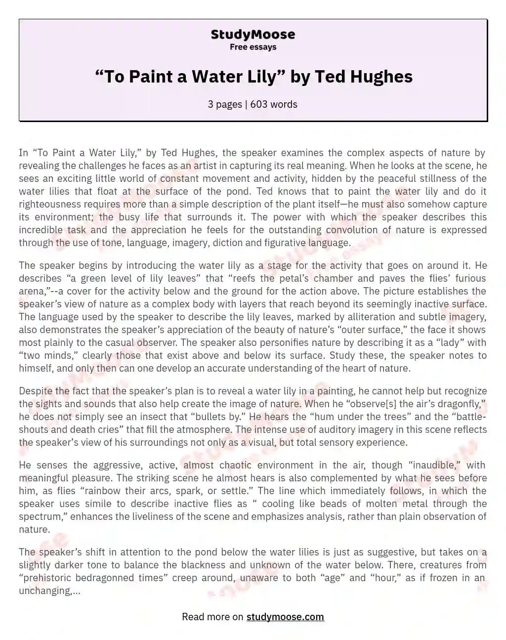 Capturing Nature's Complexity: Ted Hughes' "To Paint a Water Lily" essay
