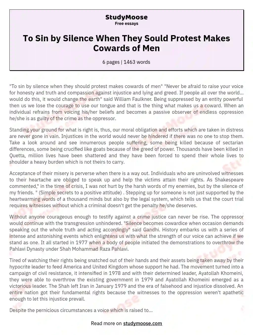 To Sin by Silence When They Sould Protest Makes Cowards of Men essay