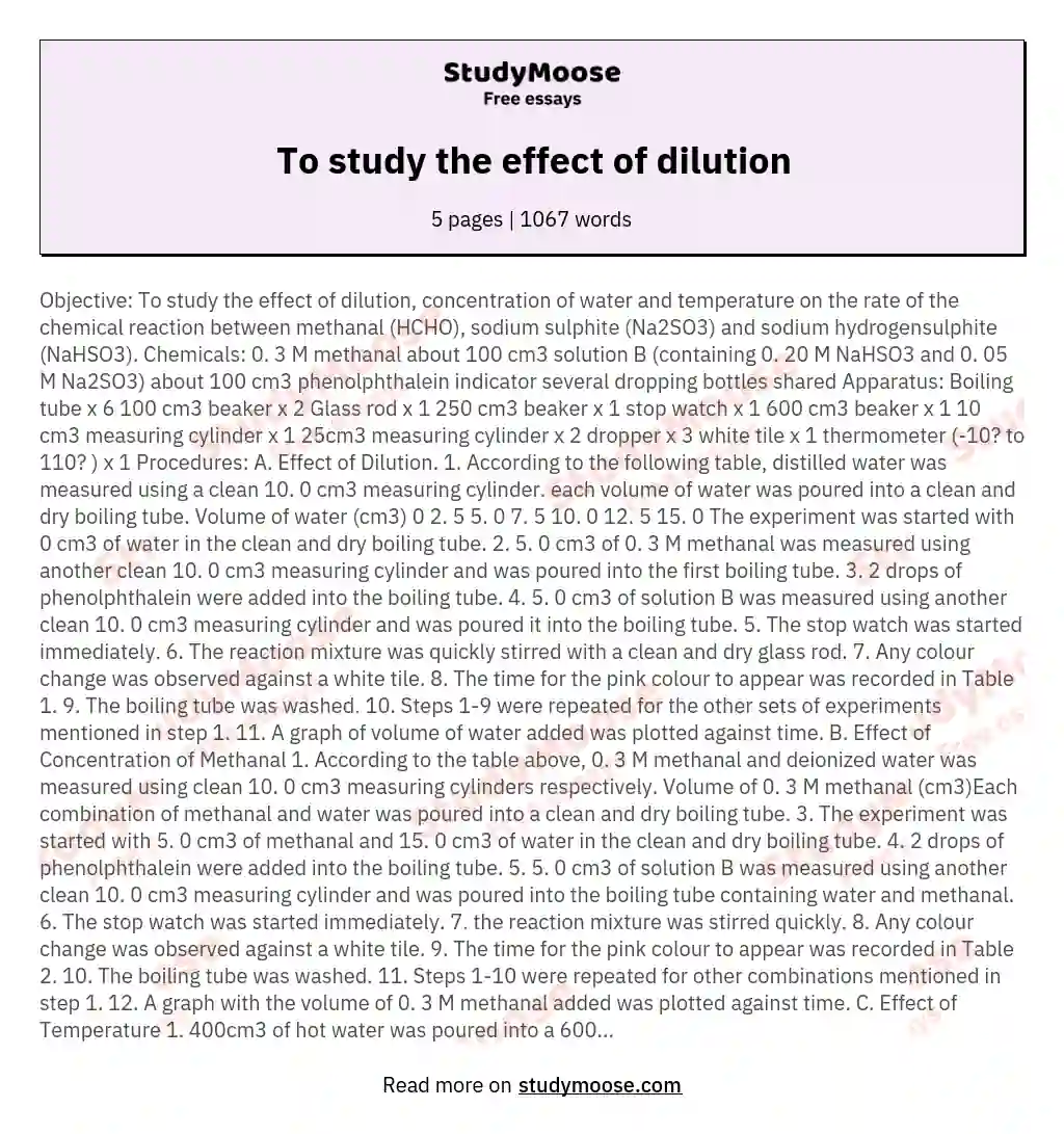 To study the effect of dilution essay