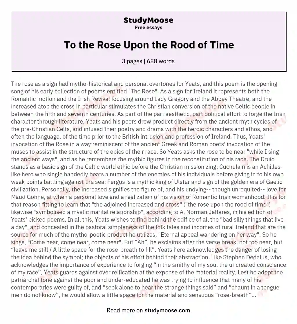 To the Rose Upon the Rood of Time essay