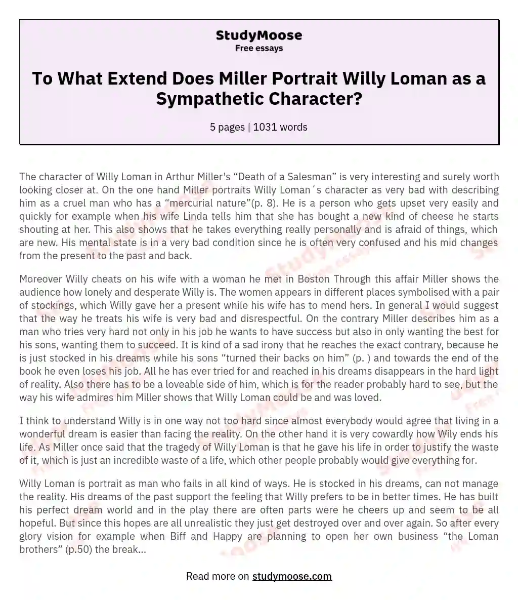 To What Extend Does Miller Portrait Willy Loman as a Sympathetic Character?