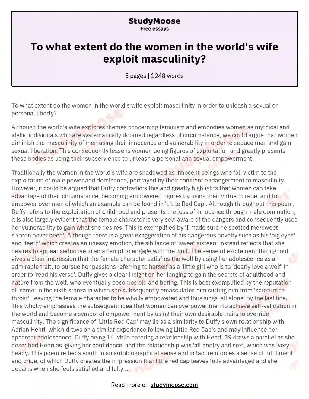 To what extent do the women in the world's wife exploit masculinity? essay