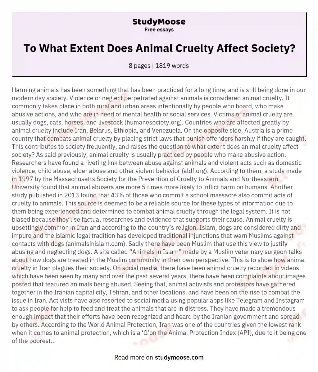 To What Extent Does Animal Cruelty Affect Society?