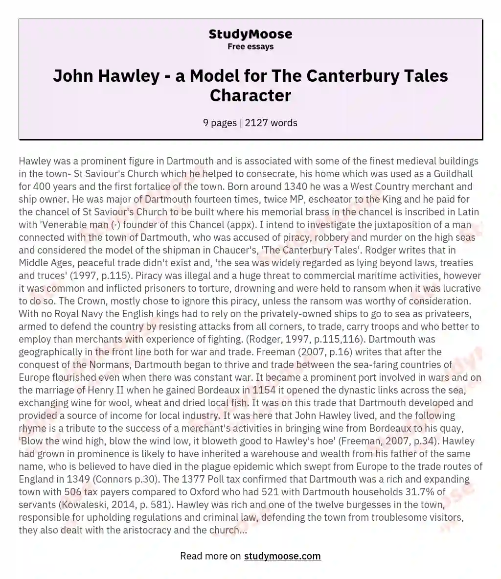 John Hawley - a Model for The Canterbury Tales Character essay