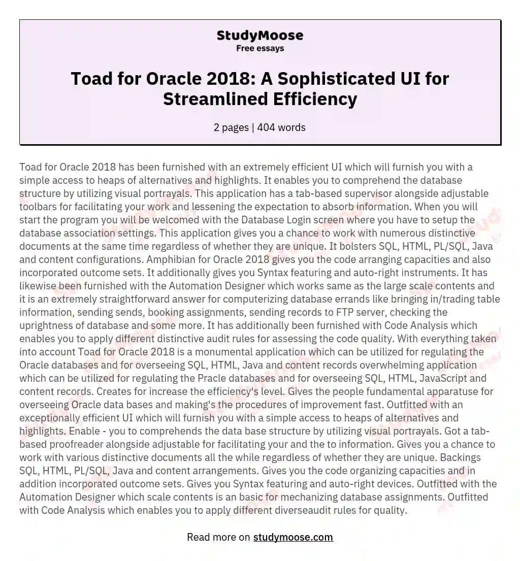 Toad for Oracle 2018: A Sophisticated UI for Streamlined Efficiency essay