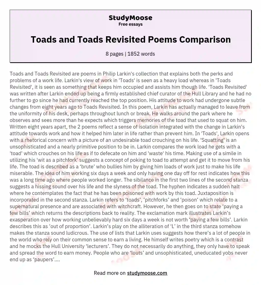 Toads and Toads Revisited Poems Comparison essay