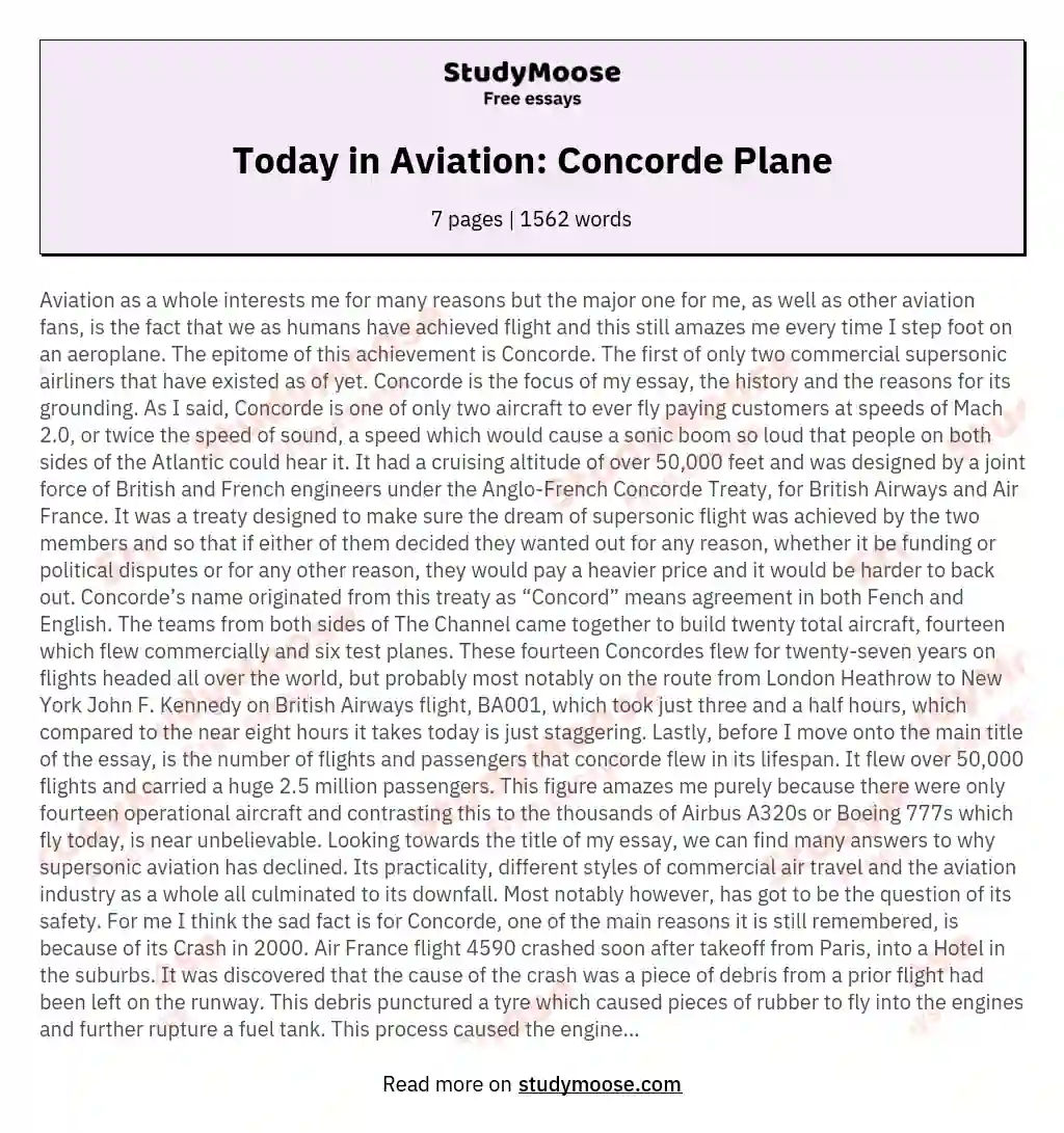 Today in Aviation: Concorde Plane essay