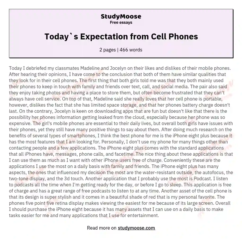 Today`s Expectation from Cell Phones essay