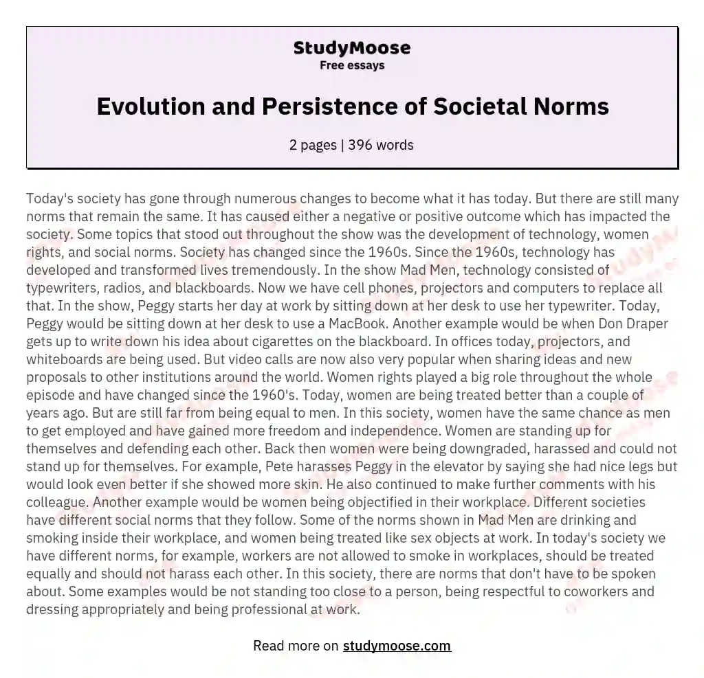 Evolution and Persistence of Societal Norms essay