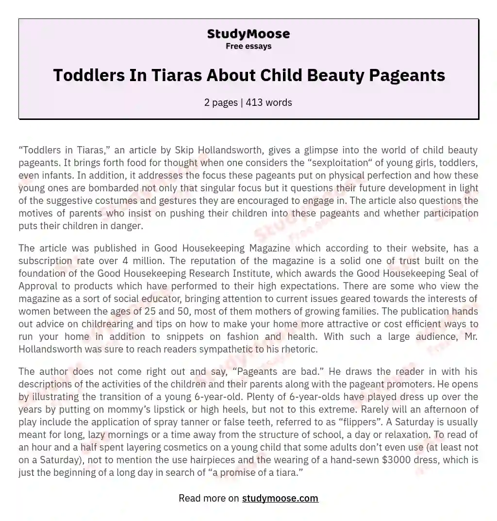 Toddlers In Tiaras About Child Beauty Pageants essay