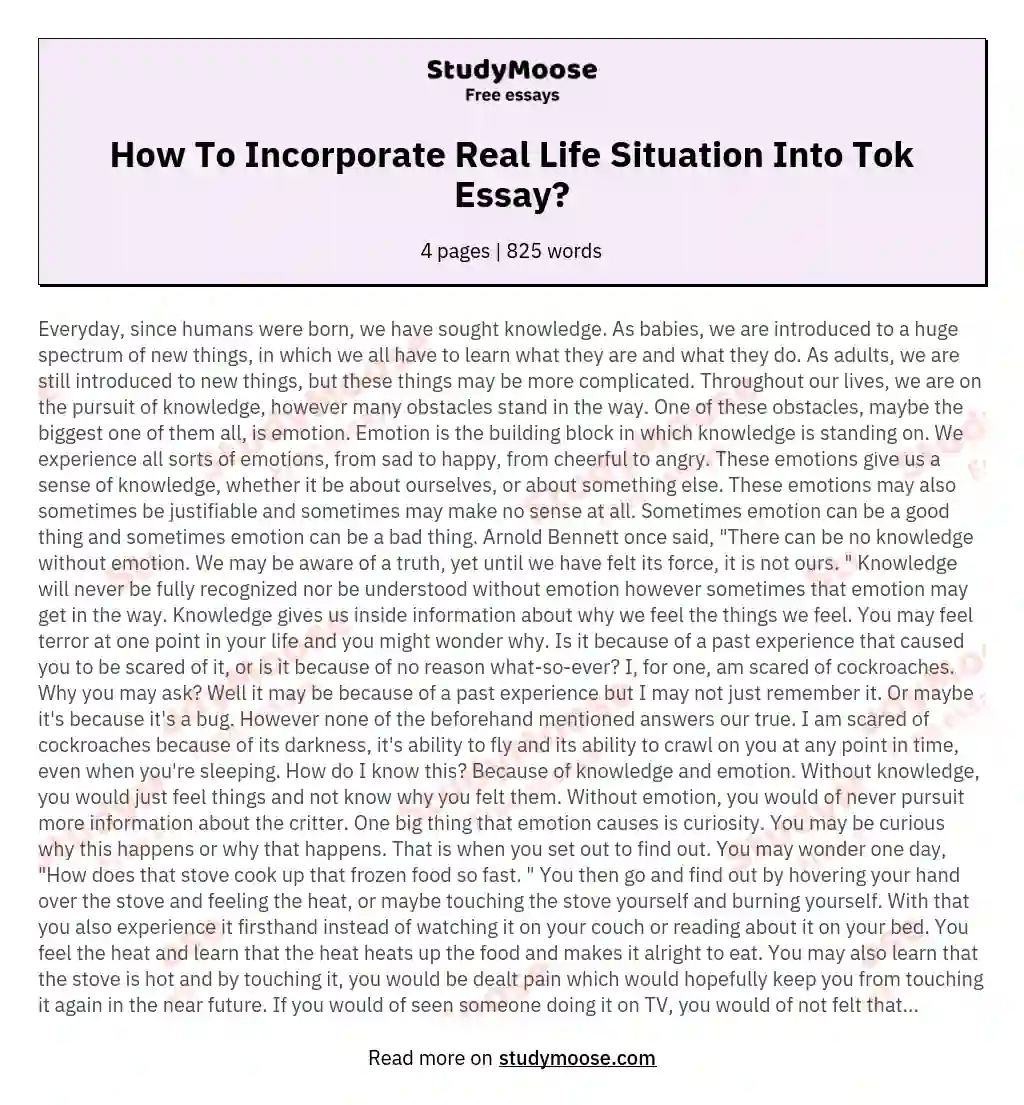 How To Incorporate Real Life Situation Into Tok Essay?