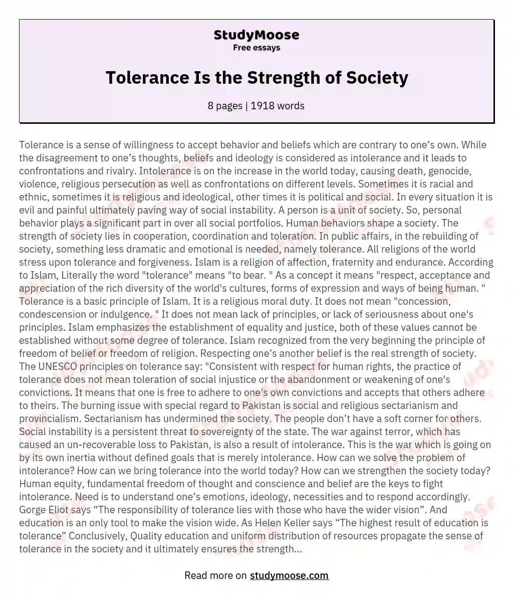 Tolerance Is the Strength of Society essay