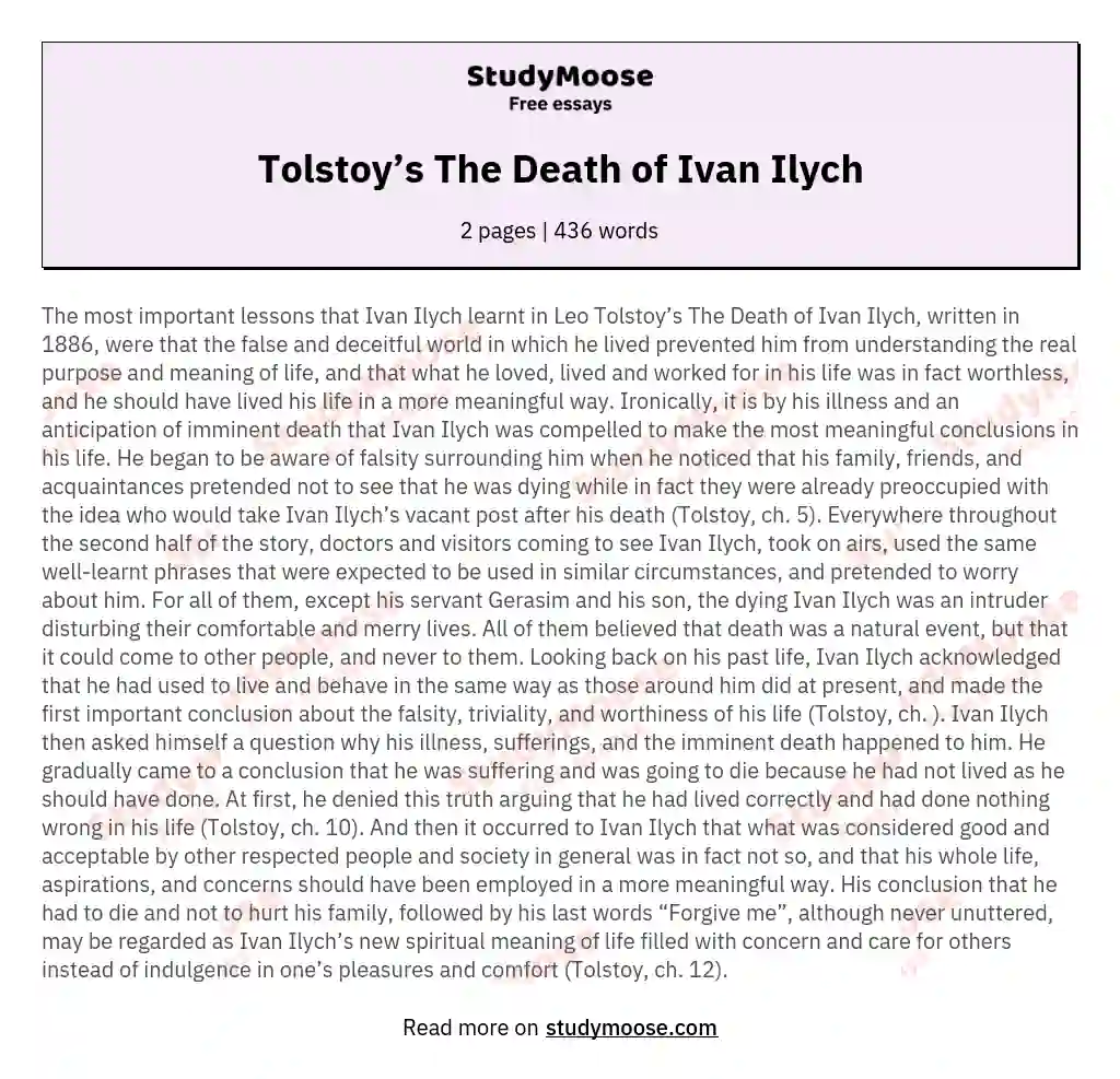 Tolstoy’s The Death of Ivan Ilych essay