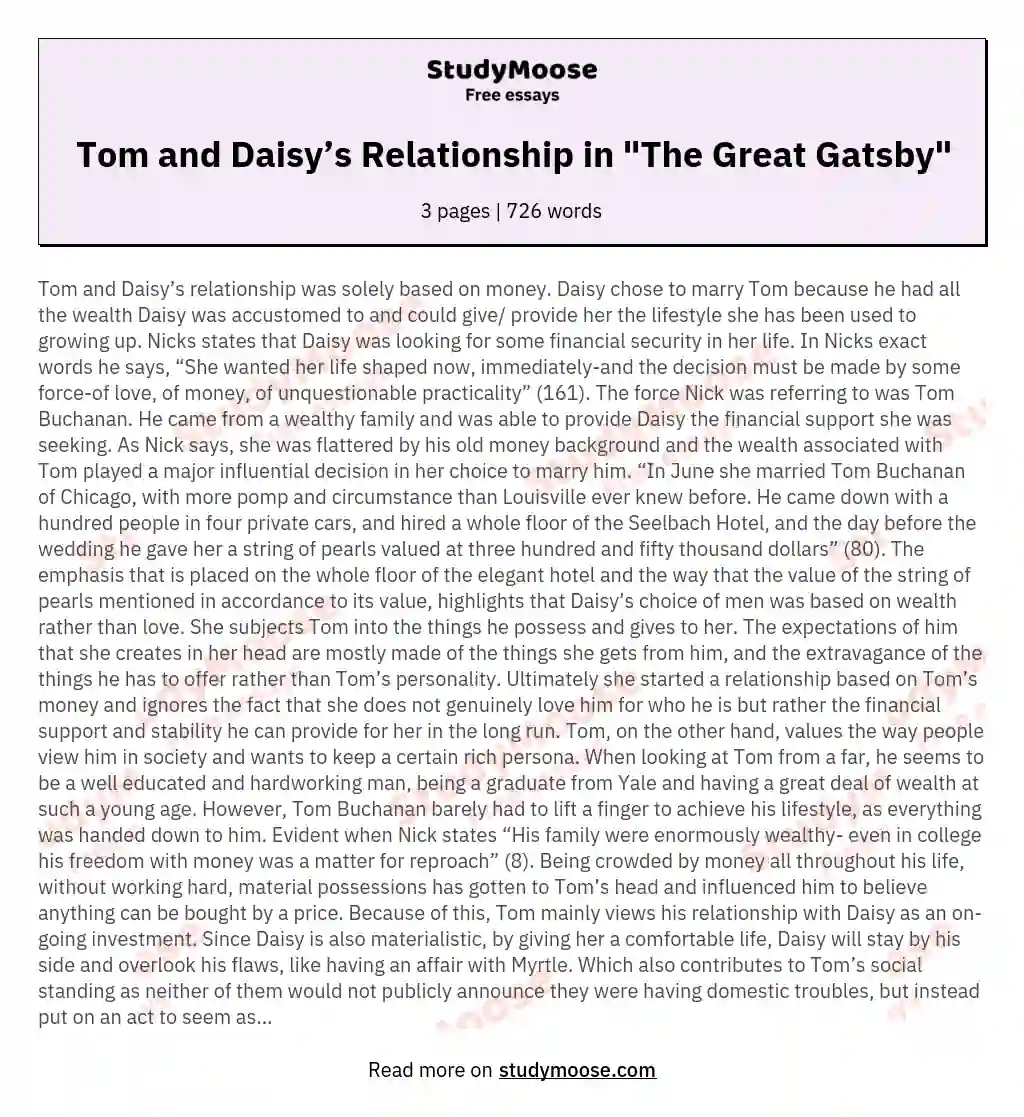 Tom and Daisy’s Relationship in "The Great Gatsby"