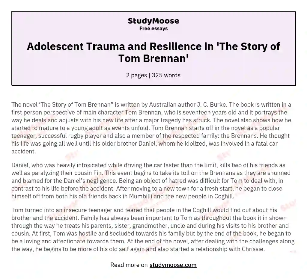 Adolescent Trauma and Resilience in 'The Story of Tom Brennan' essay