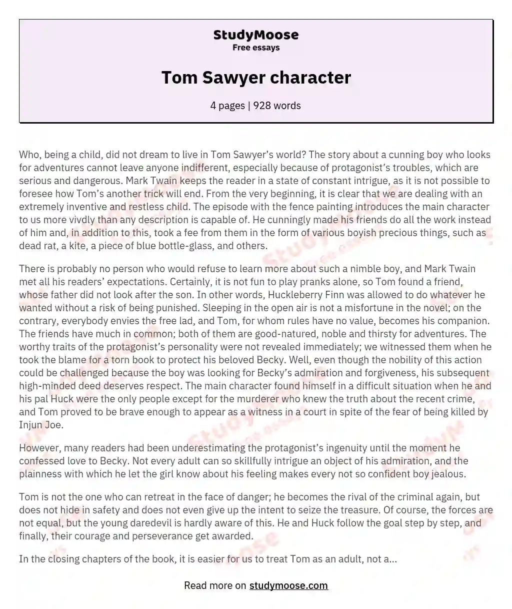 the adventures of tom sawyer characters descriptions