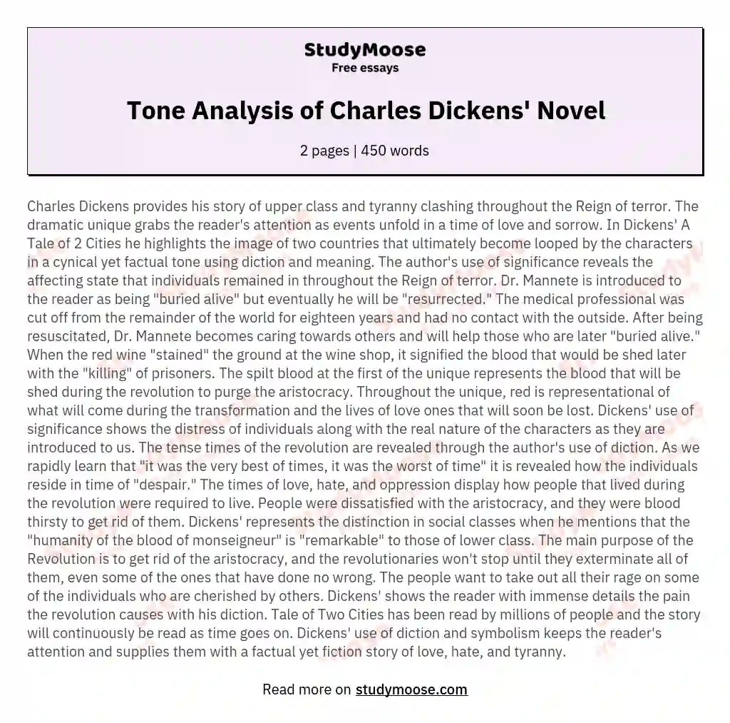 Tone Analysis of Charles Dickens' Novel essay