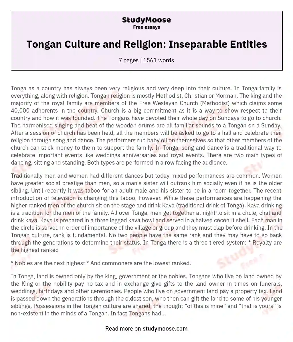 Tongan Culture and Religion: Inseparable Entities essay