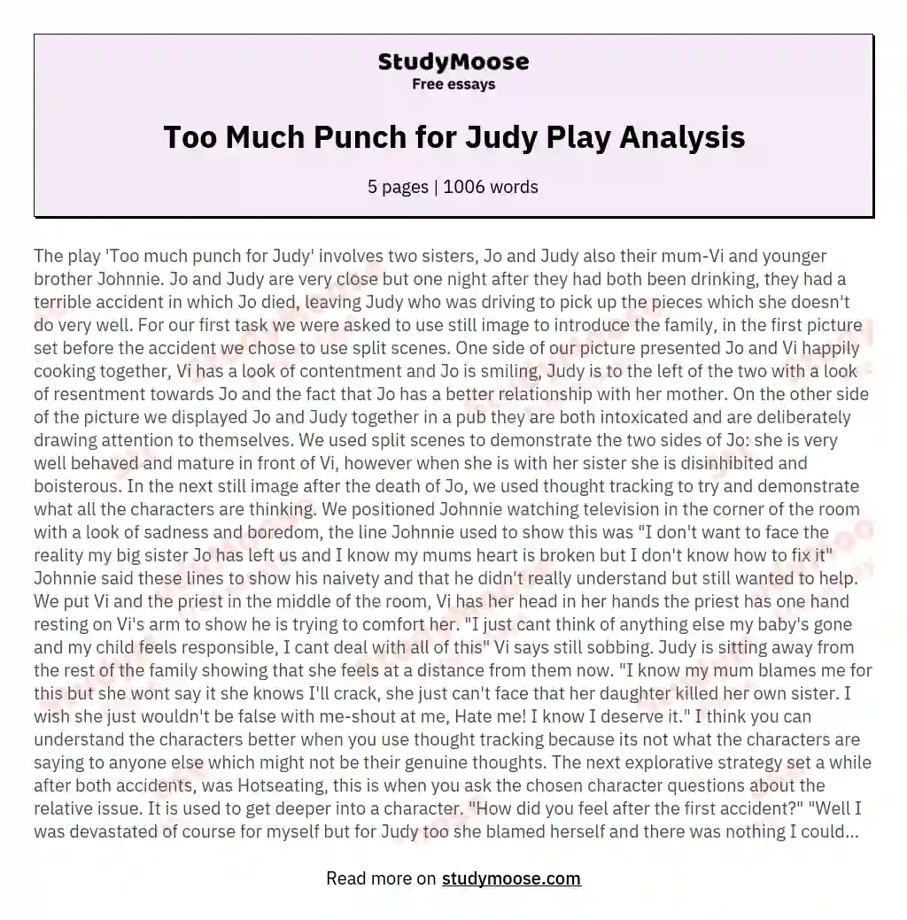 Too Much Punch for Judy Play Analysis essay