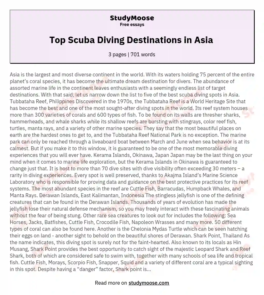 Top Scuba Diving Destinations in Asia  essay