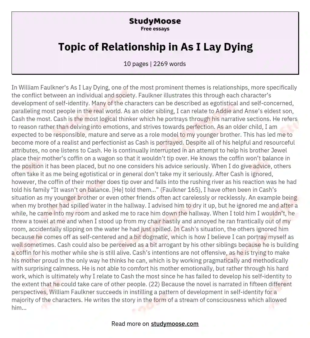 Topic of Relationship in As I Lay Dying essay