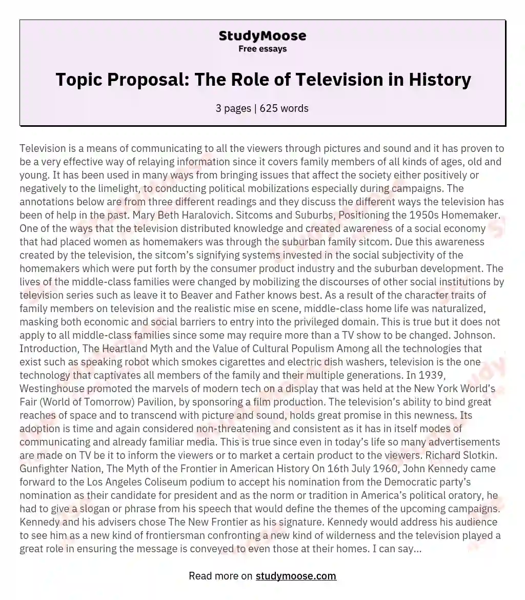 Topic Proposal: The Role of Television in History essay